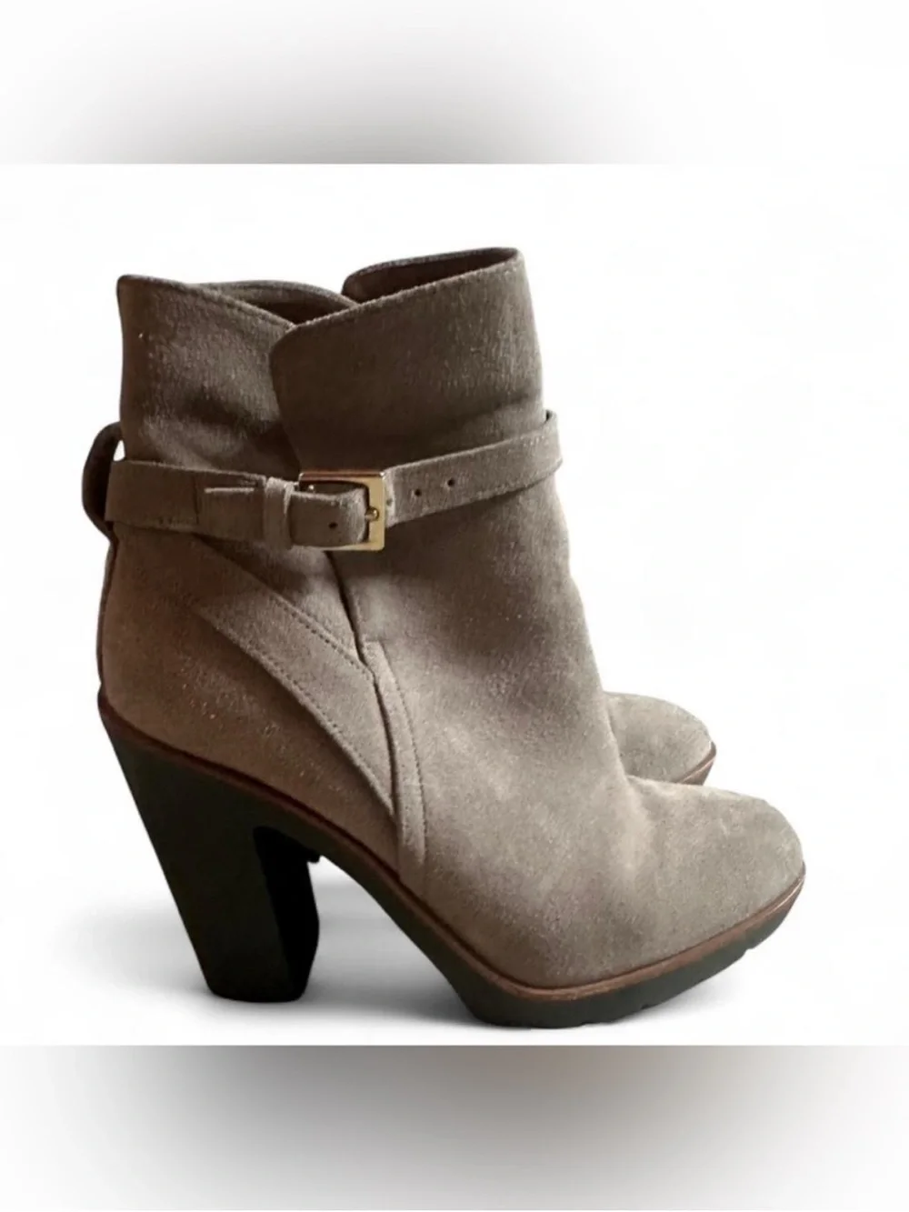 kate spade Gray Suede Buckle Ankle Boot with Block Heel